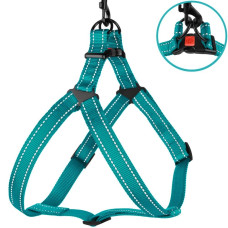 Нейлоновая шлея для собак BRONZEDOG ACTIVE, бирюзовая со светоотражением S 40-53 см