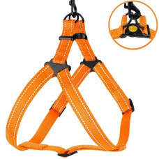 Нейлоновая шлея для собак BRONZEDOG ACTIVE, оранжевая со светоотражением S 40-53 см