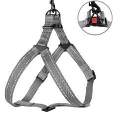 Нейлоновая шлея для собак BRONZEDOG ACTIVE, серая со светоотражением S 40-53 см