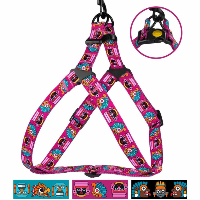 Шлея для собак нейлоновая BronzeDog Urban Маски, Розовая L 58-71 см