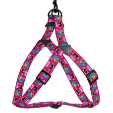 Шлея для собак нейлоновая BronzeDog Urban Маски, Розовая S 40-53 см