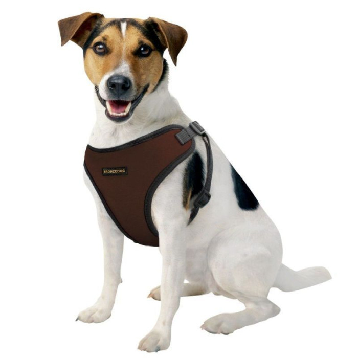 Шлея для собак мелких пород BronzeDog Sport, неопрен+3D сетка, Коричневая XS 20 см 28-33 см