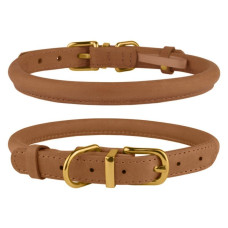 Ошейник для собак круглый кожаный BronzeDog Crazy светло-коричневый XS, 18-25 см