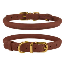 Ошейник для собак круглый кожаный BronzeDog Crazy коньячный XS, 18-25 см