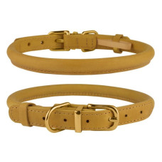 Ошейник для собак круглый кожаный BronzeDog Crazy горчичный L, 38-48 см