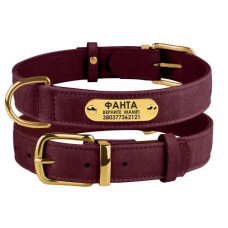 Нашийник для собак шкіряний Crazy бордовий XS, 19-25 см