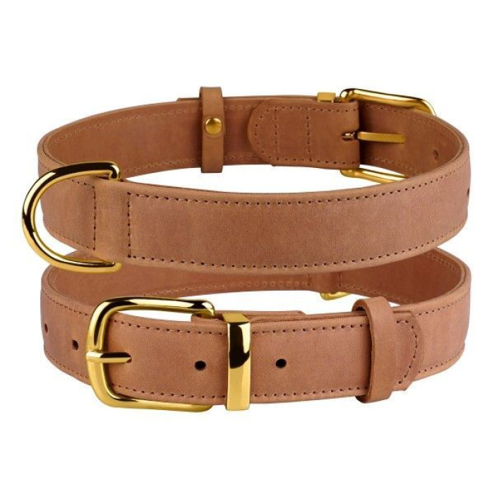 Ошейник для собак кожаный BronzeDog Crazy коричневый L, 38-49 см