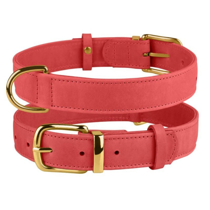 Ошейник для собак кожаный BronzeDog Crazy розовый S, 27-36 см