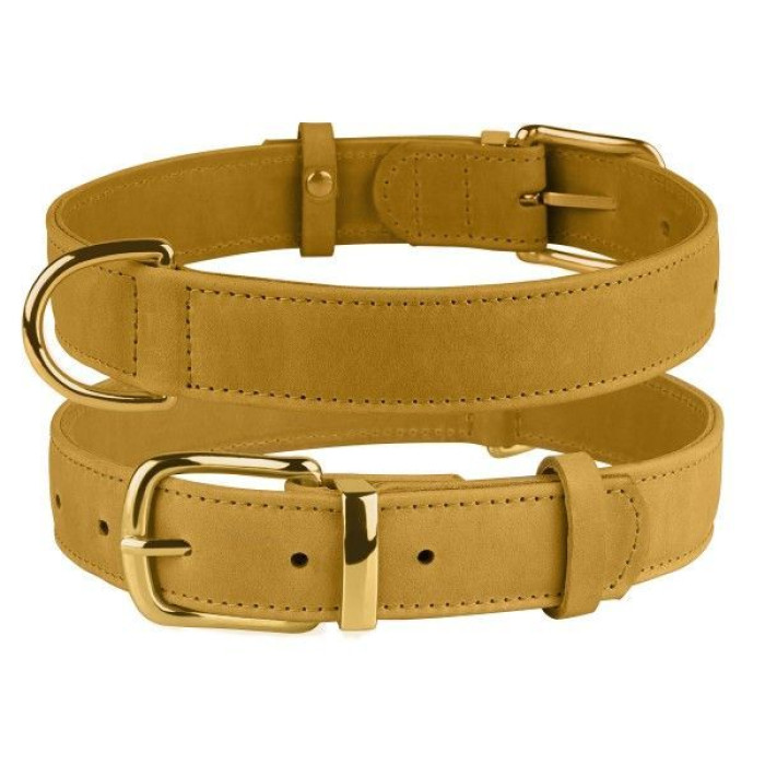 Ошейник для собак кожаный BronzeDog Crazy горчичный XL, 46-60 см