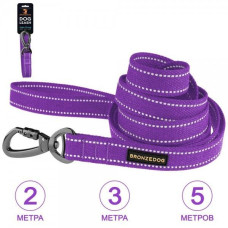 Поводок для собак Bronzedog Сotton рефлекторный х/б брезент, Фиолетовый 2 м, 1,6 см