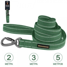 Поводок для собак Bronzedog Сotton рефлекторный х/б брезент, Армейский 5 м, 2,5 см