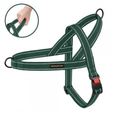 Шлея для Собак BronzeDog Сotton х/б Брезент Рефлекторная Скандинавская Зеленая S 32-38 см