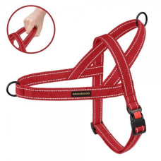 Шлея для Собак BronzeDog Сotton х/б Брезент Рефлекторная Скандинавская Красная S 32-38 см