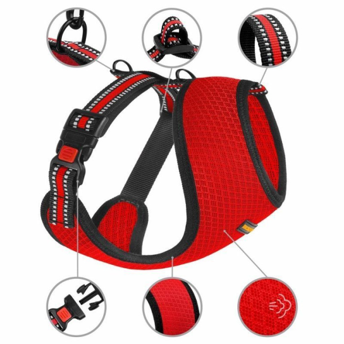 Шлея для Мелких Пород Собак BronzeDog Mesh, Красная XS 28-33 см