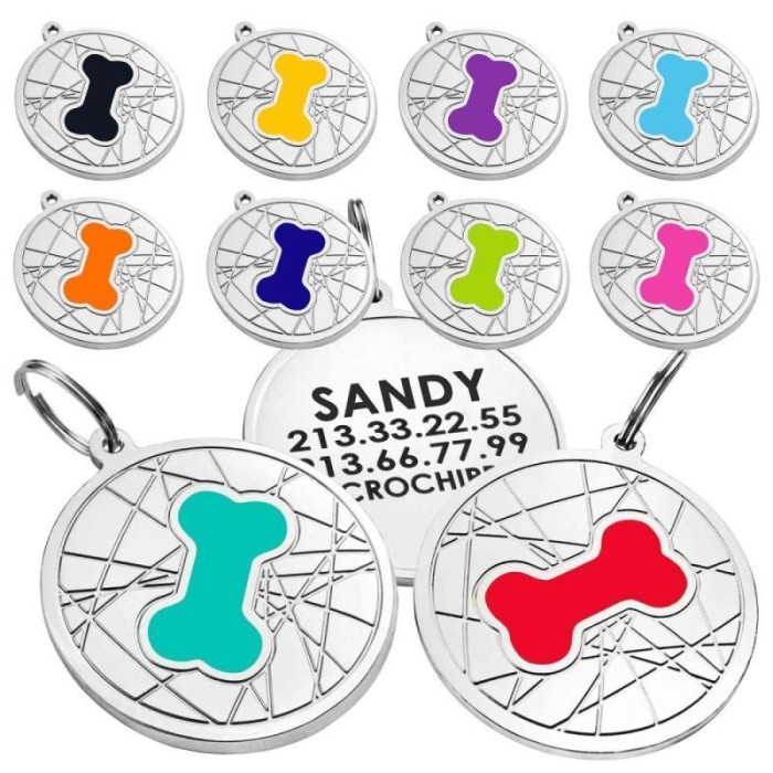 Эмалированный Адресник для Собак BronzeDog Косточка на Фоне Объемной Паутинки Желтый