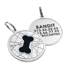 Эмалированный Адресник для Собак BronzeDog Косточка на Фоне Объемной Паутинки Черный