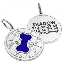 Эмалированный Адресник для Собак BronzeDog Косточка на Фоне Объемной Паутинки Синий