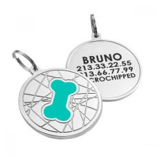 Эмалированный Адресник для Собак BronzeDog Косточка на Фоне Объемной Паутинки Бирюзовый