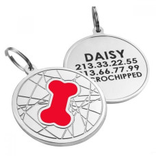 Эмалированный Адресник для Собак BronzeDog Косточка на Фоне Объемной Паутинки Красный