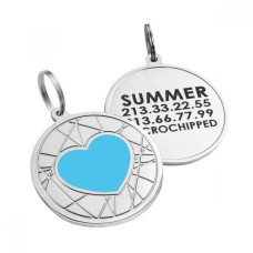 Эмалированный Адресник для Собак BronzeDog Сердце на Фоне Объемной Паутинки Голубой