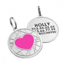 Эмалированный Адресник для Собак BronzeDog Сердце на Фоне Объемной Паутинки Розовый