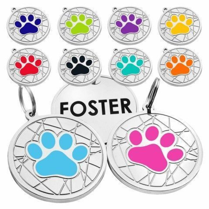 Емальований Адресник для Собак Лапка на Фоні Об'ємної Павутинки Рожевий