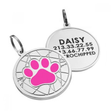 Емальований Адресник для Собак Лапка на Фоні Об'ємної Павутинки Рожевий