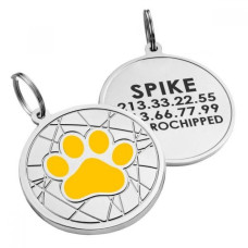 Эмалированный Адресник для Собак BronzeDog Лапка на Фоне Объемной Паутинки Желтый