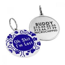Эмалированный Адресник для Собак BronzeDog Oh Shit I'm Lost Синий