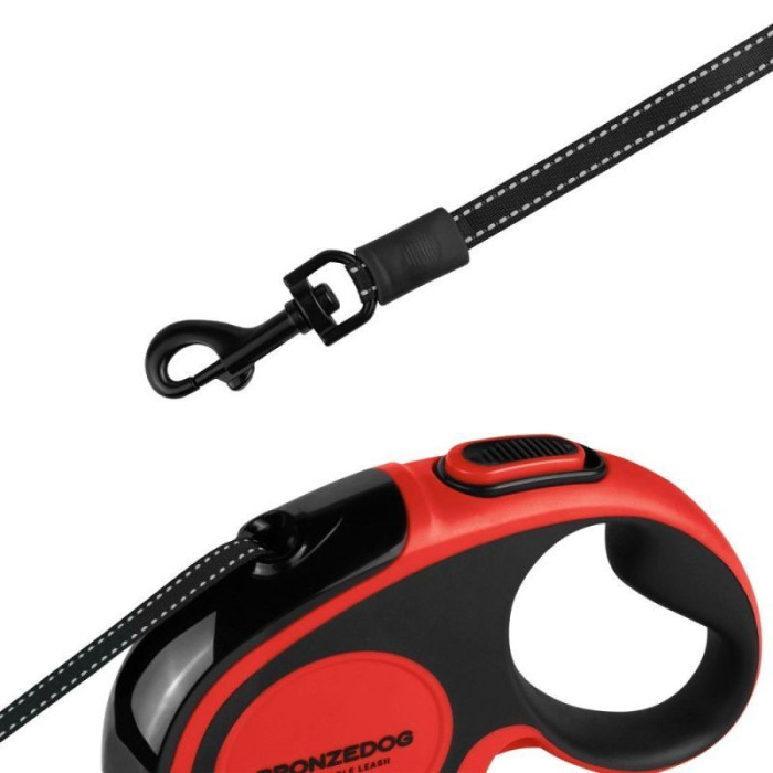 Поводок-рулетка Bronzedog 5 м с рефлекторной лентой, до 50 кг 