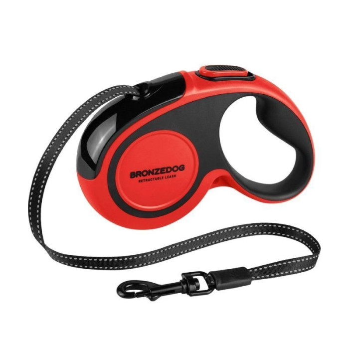 Поводок-рулетка Bronzedog 5 м с рефлекторной лентой, до 30 кг 