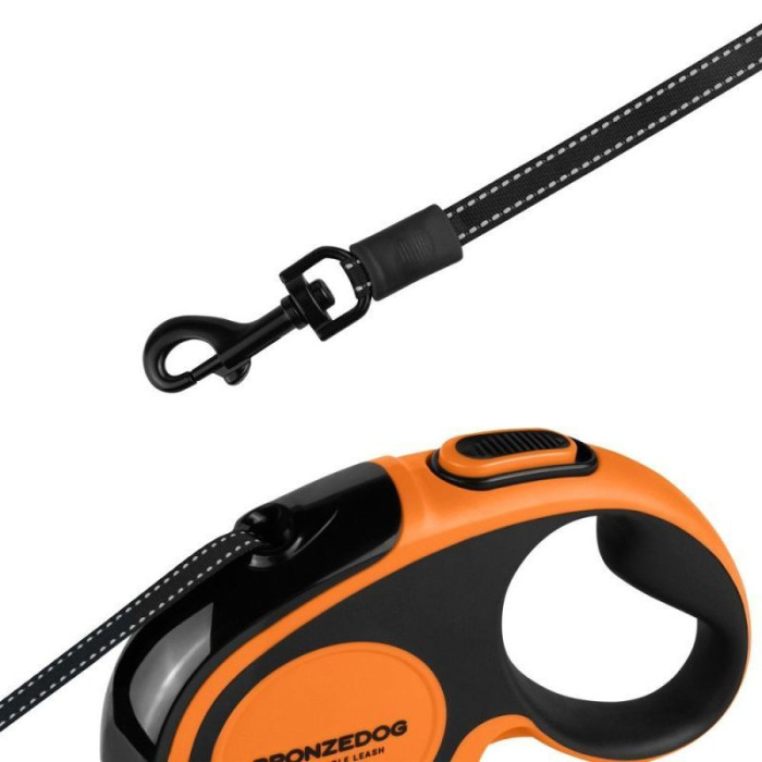 Поводок-рулетка Bronzedog 5 м с рефлекторной лентой, до 20 кг 