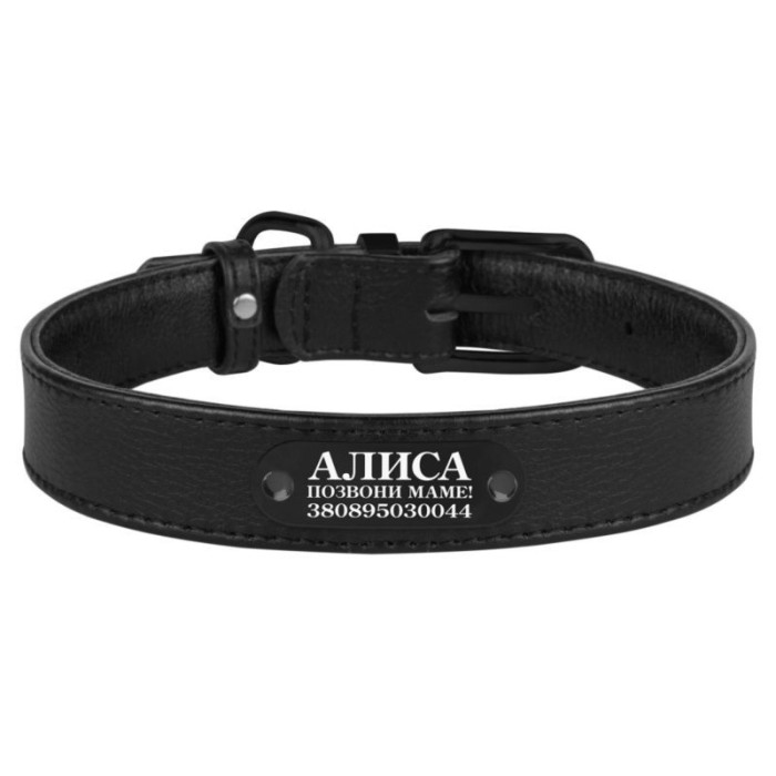 Ошейник для собак кожаный BronzeDog Premium с металлической фурнитурой, Черный 2XS 18-21 см