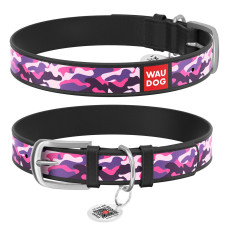 Нашийник WAUDOG Design з малюнком "Рожевий камо", преміум шкіра, метал. пряжка, чорний XS1 19-25 см