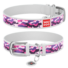 Нашийник WAUDOG Design з малюнком "Рожевий камо", преміум шкіра, метал. пряжка, білий XS1 19-25 см