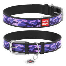 Нашийник WAUDOG Design з малюнком "Фіолетовий камо", преміум шкіра, метал. пряжка, чорний XS1 19-25 см