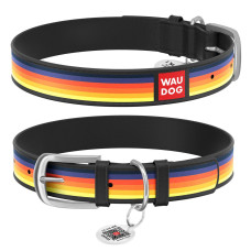 Ошейник WAUDOG Design с рисунком "Линии", премиум кожа, метал. пряжка, черный XS1 19-25 см