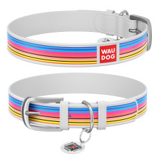 Нашийник WAUDOG Design з малюнком "Лінії 1", преміум шкіра, метал. пряжка, білий XS 19-25 см