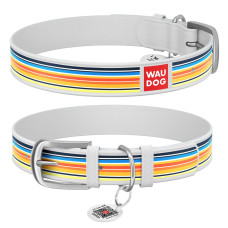 Нашийник WAUDOG Design з малюнком "Лінії 2", преміум шкіра, метал. пряжка, білий XS1 19-25 см