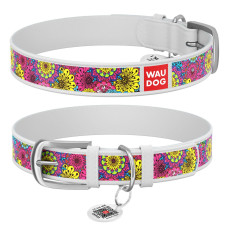 Нашийник WAUDOG Design з малюнком "Весна", преміум шкіра, метал. пряжка, білий XS1 19-25 см