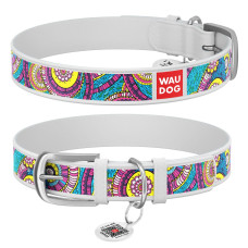 Нашийник WAUDOG Design з малюнком "Казка", преміум шкіра, метал. пряжка, білий XS1 19-25 см