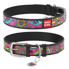 Нашийник WAUDOG Design з малюнком "Пейслі", преміум шкіра, метал. пряжка, чорний XS1 19-25 см