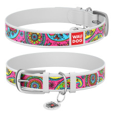 Нашийник WAUDOG Design з малюнком "Пейслі", преміум шкіра, метал. пряжка, білий XS1 19-25 см