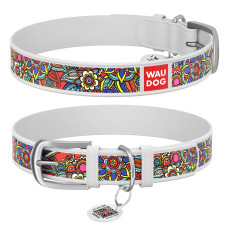 Нашийник WAUDOG Design з малюнком "Фолк", преміум шкіра, метал. пряжка, білий XS1 19-25 см
