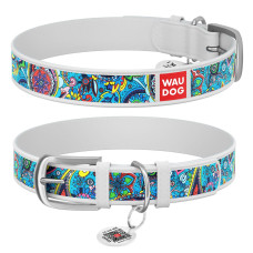 Нашийник WAUDOG Design з малюнком "Лазур", преміум шкіра, метал. пряжка, білий XS1 19-25 см