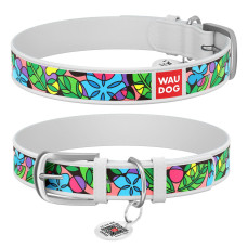 Нашийник WAUDOG Design з малюнком "Емаль", преміум шкіра, метал. пряжка, білий XS1 19-25 см