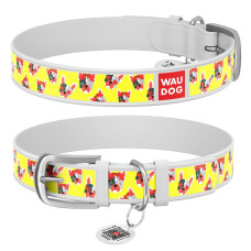 Нашийник WAUDOG Design з малюнком "Француз", преміум шкіра, метал. пряжка, білий XS1 19-25 см
