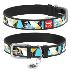 Ошейник WAUDOG Design с рисунком "Абстракция", премиум кожа, метал. пряжка, черный XS2 21-29 см