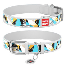Нашийник WAUDOG Design з малюнком "Абстракція", преміум шкіра, метал. пряжка, білий XS2 21-29 см