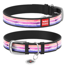 Нашийник WAUDOG Design з малюнком "Акварельні смужки 2", преміум шкіра, метал. пряжка, чорний XS1 19-25 см